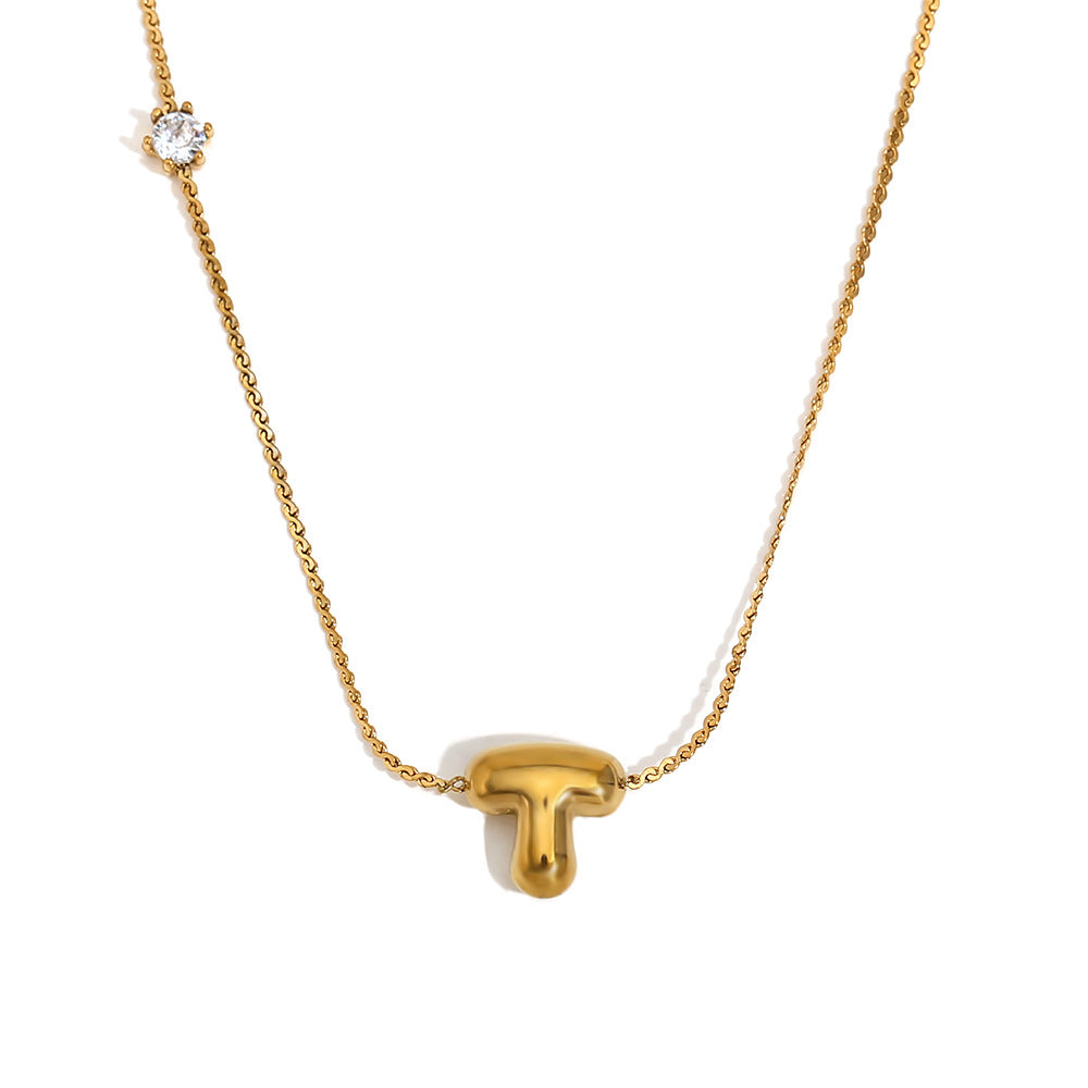 Wholesale stainless steel 18K gold plated letter single-sided zircon S chain necklace
